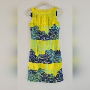 Anthropologie Tabitha Azure Scroll Sheath Dress Size 2